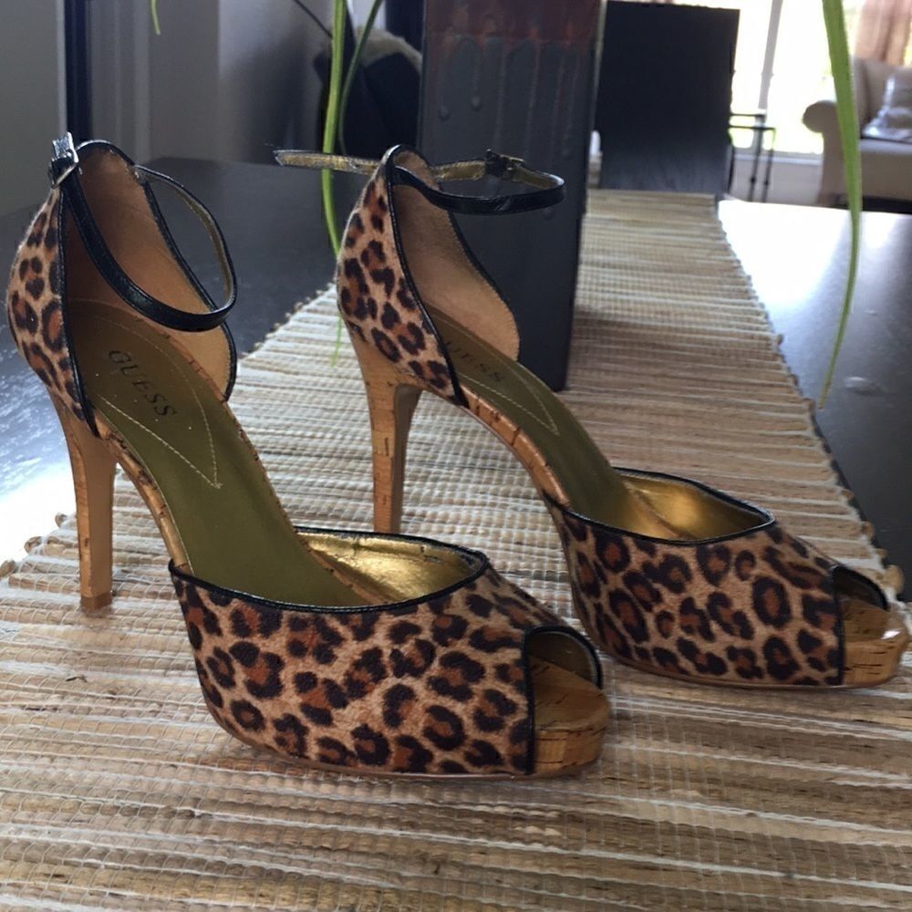Guess leopard peep toe pumps . Size 8.5